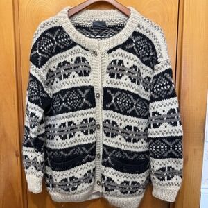 Vintage Lost Horizons 100% Himalayan Wool Handknit Cardigan Sweater Sz L Nepal